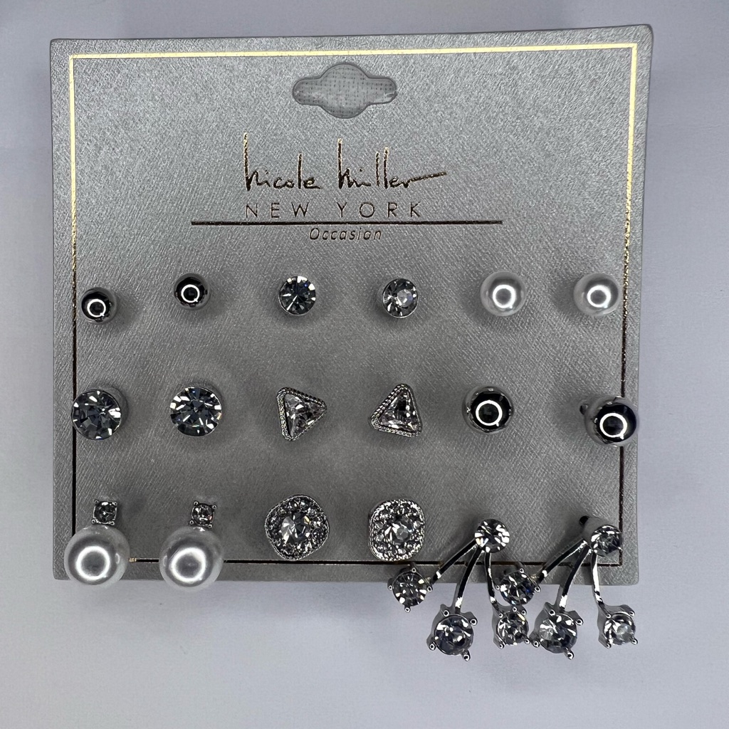 Nicole Miller Occasion 9 Pair Silver Tone Earring Set 15$